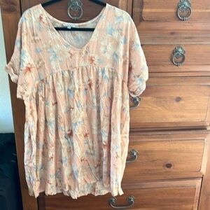White Birch Women’s Peach And Blue V-Neck Tunic Top Size XL NWOT
